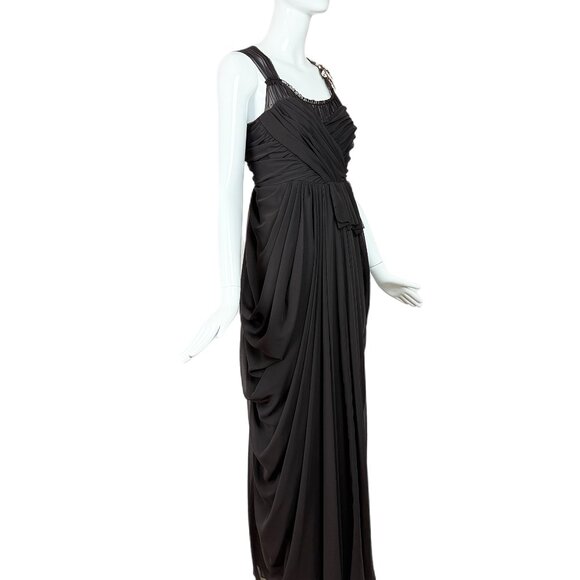VERA WANG 2006 Vintage Runway Grecian Gown Draped Embellished Long Maxi Dress - Picture 5 of 9